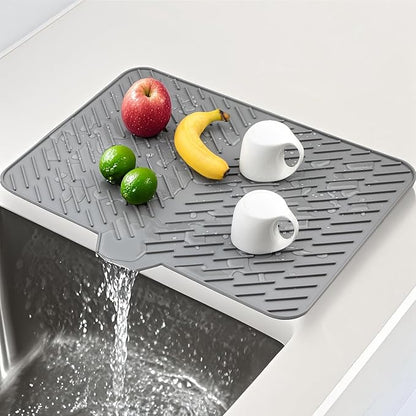 Silicone Dish Drying Mat 23x17,Food-Grade Silicone,Easy Clean Pad for Countertop Protection,Heat Resistant,Easy Clean,Non-Slip Drain Pad with Built-in Drain,Multi-Functional Use,Gray by SCYFREID