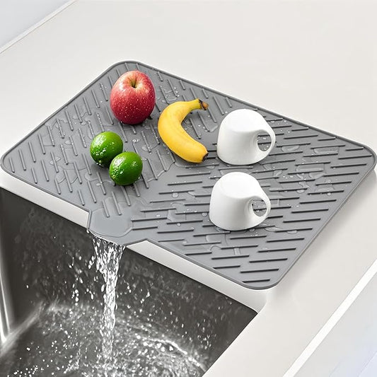 Silicone Dish Drying Mat 23x17,Food-Grade Silicone,Easy Clean Pad for Countertop Protection,Heat Resistant,Easy Clean,Non-Slip Drain Pad with Built-in Drain,Multi-Functional Use,Gray by SCYFREID
