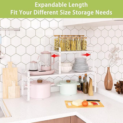 Across-Star Expandable Cabinet Shelf Organizer Rack, Stackable Kitchen Counter Storage Shelves Stand, Adjustable Height Pantry Shelf Spice Rack (White, 1 Pack) - Image 3