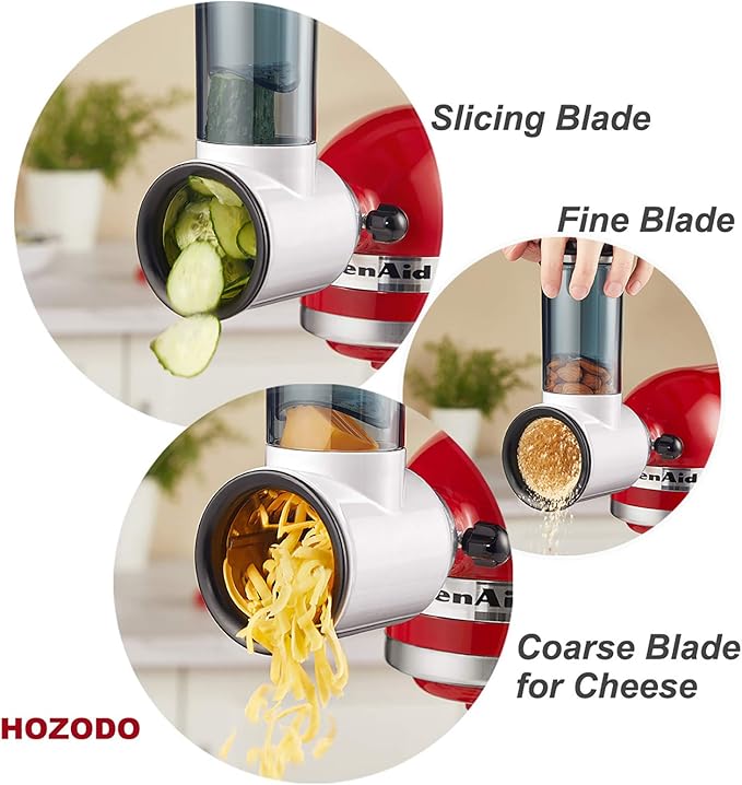 Slicer Shredder Attachment for KitchenAid Stand Mixer, Cheese Grater Attachment for KitchenAid Stand Mixer, Food Processor with 3 Blades by HOZODO - Image 4