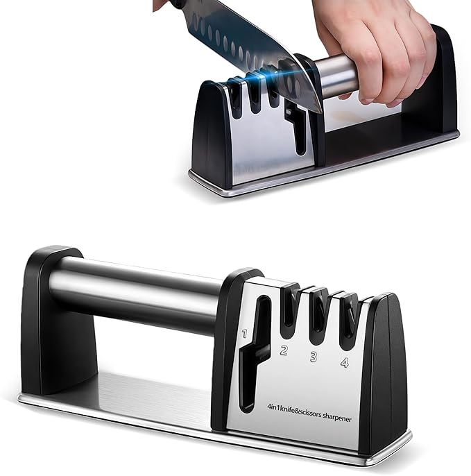 Knife Sharpeners, 4 in 1 Professional Chef's Kitchen Knife Accessories, Kitchen Blade & Scissors Sharpening Tool, Versatile Manual Knife Sharpener, Easy to Use, for Kitchen Knife by Keaixinyu