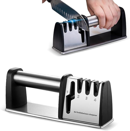 Knife Sharpeners, 4 in 1 Professional Chef's Kitchen Knife Accessories, Kitchen Blade & Scissors Sharpening Tool, Versatile Manual Knife Sharpener, Easy to Use, for Kitchen Knife by Keaixinyu