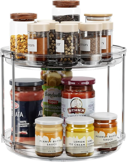 LAMU 2 Tier Lazy Susan Turntable Organizer 9.25'' Rotating Spice Rack Organization for Cabinet, Kitchen, Pantry, Countertop, Bathroom, Vanity, Medicine Cabinet Organizer, Grey by YourHome-OrganizationHelper
