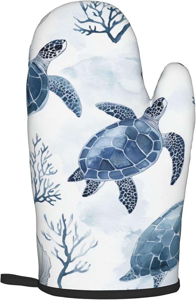 Nautical Oven Mitts for Women - 2 PCS Coastal Oven Gloves Summer Kitchen Mitts Beach Seashell Potholders for Baking and Cooking - Image 8