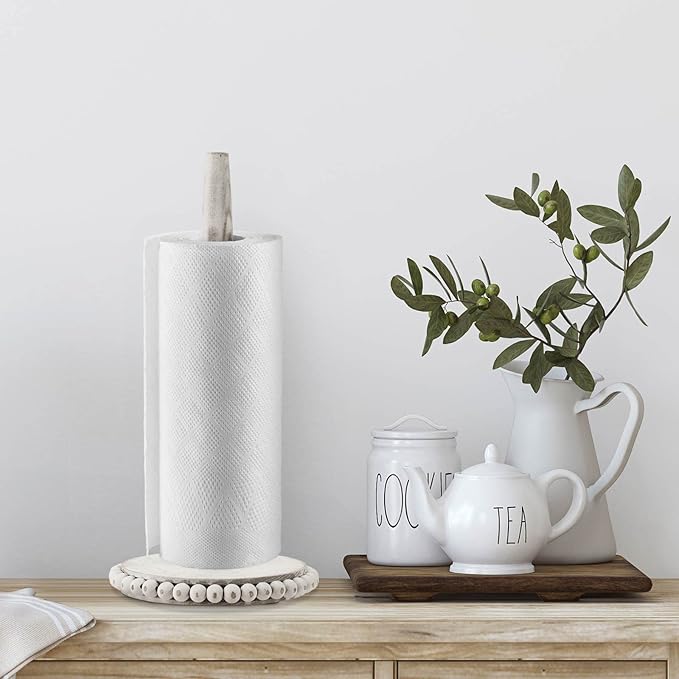Farmhouse Paper Towel Holder Countertop White Wood Rustic Christmas Paper Towel Roll Holder Stand Organize Winter Holiday Farmhouse Christmas Table Decor Accessories for Home Kitchen Bathroom