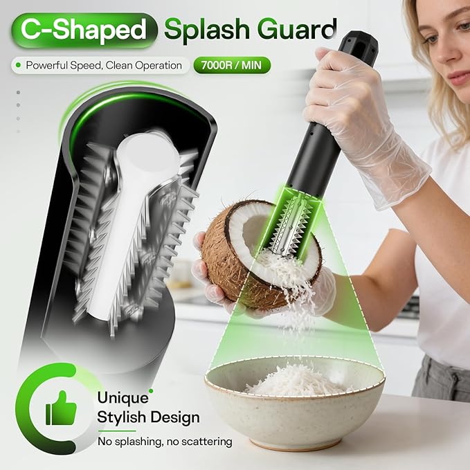 2026 New Electric Coconut Grater (with 100 Pairs of Gloves), 125W USB Rechargeable Handheld Coconut Scraper Machine, Waterproof Anti-Splash for Coconut, Cheese, Chocolate