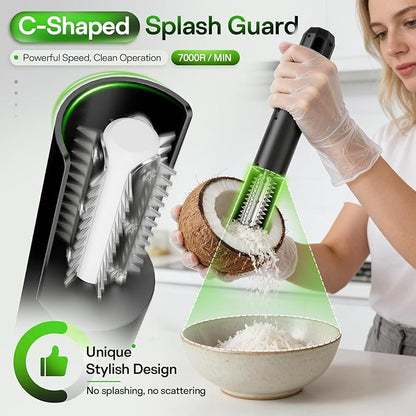2026 New Electric Coconut Grater (with 100 Pairs of Gloves), 125W USB Rechargeable Handheld Coconut Scraper Machine, Waterproof Anti-Splash for Coconut, Cheese, Chocolate