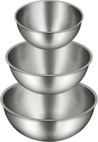 Gronivex Stainless Steel Mixing Bowls Set of 3 (1.5, 2.2, 3.4 Qt) - Food Grade 304, Nesting Design, Dishwasher Safe for Baking, Salad Prep & Cooking by GRONIVEXHOMEGOODS