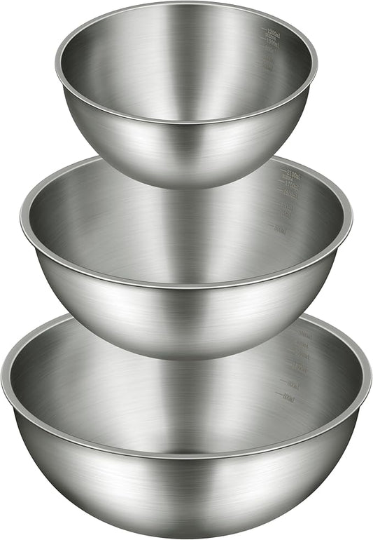 Gronivex Stainless Steel Mixing Bowls Set of 3 (1.5, 2.2, 3.4 Qt) - Food Grade 304, Nesting Design, Dishwasher Safe for Baking, Salad Prep & Cooking by GRONIVEXHOMEGOODS