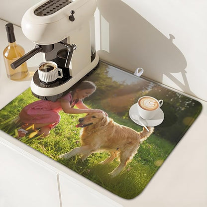 Customized Personalized Dish Drying Mat for Kitchen Counter Custom Any Photo Image Logo Text Microfiber Dish Drainer Mat Absorbent Washable Drying Pad 16"x18"
