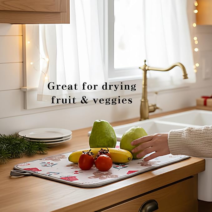 Festive Dish Drying Mat 2 Pack by JM.JEEMI, Versatile Dish Mat Drying Kitchen Mat for Counters, Kitchen Drying Mat - Microfiber, 11.8 by 15.7 Inch - Image 2