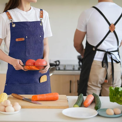 Aoomzoon Canvas Aprons for Men Chef Apron, Work Apron with Large Pockets - 16oz Heavy Duty Cross Back, BBQ, Cooking