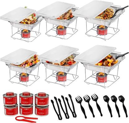 Alpha Living 6 Pack - Disposable Chafing Dish Buffet Set, Half Size Pans, Welded Body Food Warmers for Parties, Fuel Cans Complete Set, Warming Trays by AlphaLiving