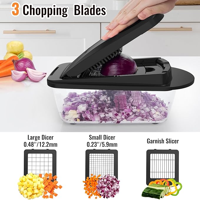 8 Blade All-in-1 Vegetable Chopper Mandoline Slicer with Container, Food Chopper, Onion Chopper, Veggie Cutter for Salad, Kitchen Gadgets Accessories Essentials, Black - Image 4