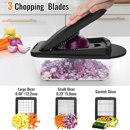 12 Blade All-in-1 Vegetable Chopper Mandoline Slicer with Container, Spiralizer with Containers, Food Chopper, Onion Chopper, Veggie Cutter for Salad, Kitchen Gadgets Accessories Essentials, Black - Image 4