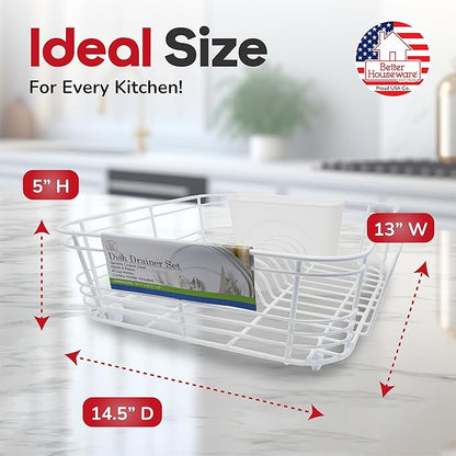 Better Houseware Dish Drying Rack, Space-Saving Dish Drainer Rack for Kitchen Counter, Coated Steel Kitchen Dish Strainer 2-Piece Set with Utensil Holder, White - Image 6