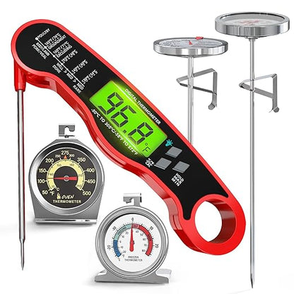 AWLKIM 5 Pack Professional Kitchen Food Thermometer Set – Includes Instant Read Digital Meat Thermometer, Oven-Safe, Ambient Oven Monitoring, Fridge & Candy/Deep Fry for Cooking, BBQ, Baking by AWKLIM