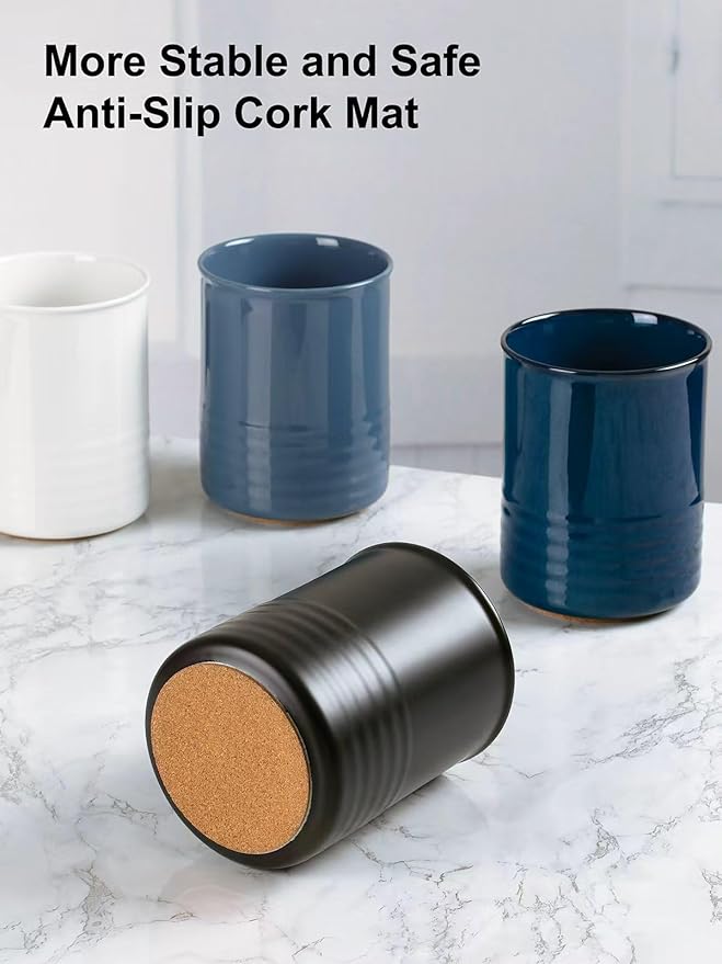 ABRUTY Utensil Holder, 6.7" Ceramic Kitchen Utensil Crock for Countertop Cooking, Modern Utensil Caddy Jar Organizer for Farmhouse Kitchen Counter Décor, Blue - Image 4