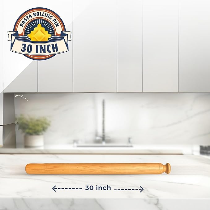 Mattarello Pasta Rolling Pin – Handmade Italian Tool for Authentic Pasta Making – The Original Design Beech Wood – Extra Long (30 inch) - Image 3