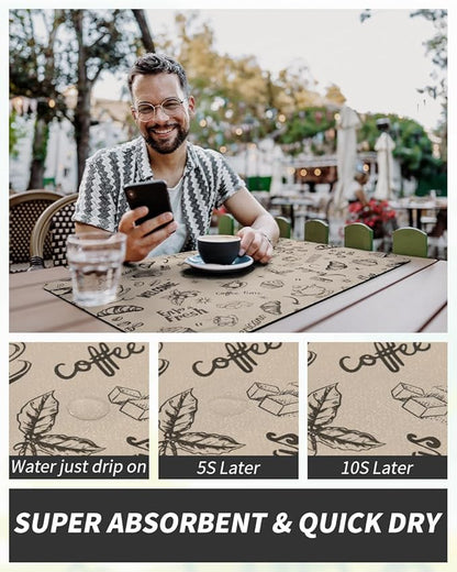AMOAMI Coffee Mat Hide Stain Rubber Backed Absorbent Dish Drying Mat for Kitchen Counter - Fits Under Coffee Maker & Espresso Machine (12x19, Milk Tea) - Image 4