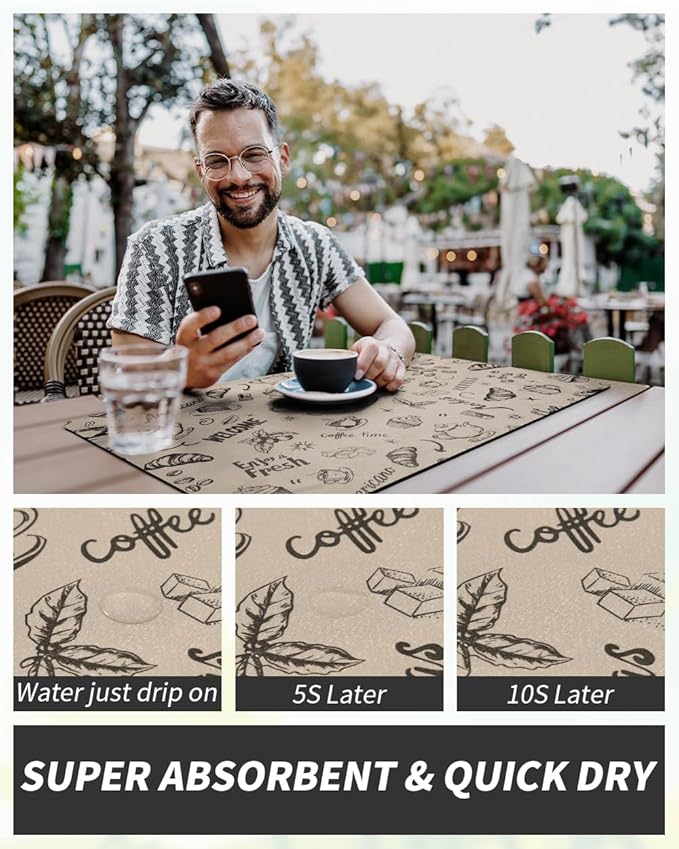 AMOAMI Coffee Mat Hide Stain Rubber Backed Absorbent Dish Drying Mat for Kitchen Counter - Fits Under Coffee Maker & Espresso Machine (16X24, MILK TEA) - Image 4