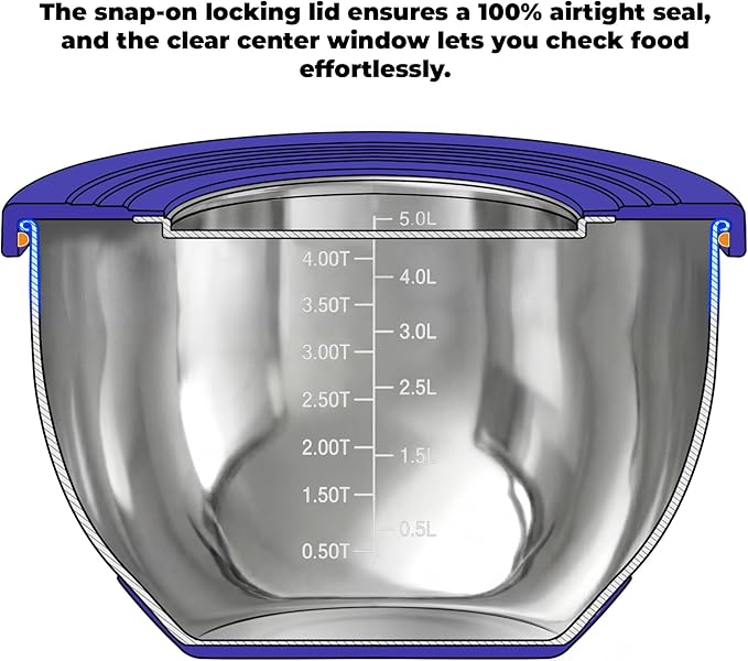 KITEISCAT Stainless Steel Mixing Bowls with Lids – Set of 5 Large Nesting Metal Bowls for Kitchen, Baking, Cooking, Food Prep & Storage, Non-Slip Base, Dishwasher Safe,Blue - Image 4