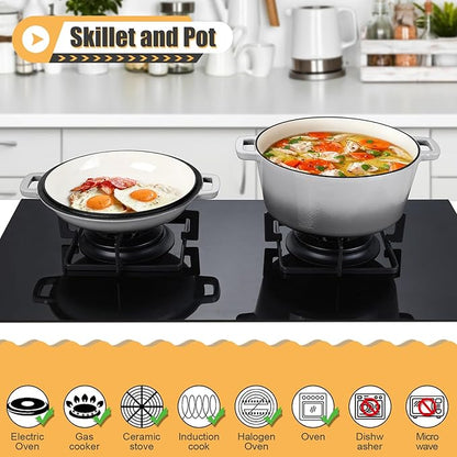P&P CHEF 5Qt Dutch Oven Pot for Bread Baking (Gray), 2 In 1 Round Cast Iron Dutch Oven with Lid Set, Skillet & Pot for Roasting Braising Stewing Frying Simmering, Multi Stoves & Oven Safe - Image 5