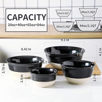 HASENSE Nesting Ceramic Mixing Bowls Set of 4, 2.5/1.5/1.0/0.5 Qt Black & Beige Stoneware Bowls, Farmhouse Bowls for Cooking, Baking, Fruit & Holiday Serving, Dishwasher & Microwave Safe - Image 2
