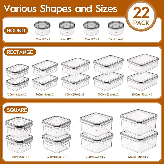44 PCS Food Storage Containers with Lids Airtight (22 Containers & 22 Lids), Leak proof Meal Prep Container Set for Kitchen Storage, BPA-free, PVC-free Plastic, Microwave/Dishwasher Safe, Labels & Pen - Image 2