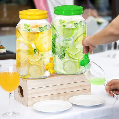 Uiifan 4 Pcs 1 Gallon Plastic Drink Dispenser for Parties Clear Plastic Beverage Dispenser Water jar with Spigot and Carrying Lid for Weddings Lemonade Juice Water Tea Beer, Yellow and Green