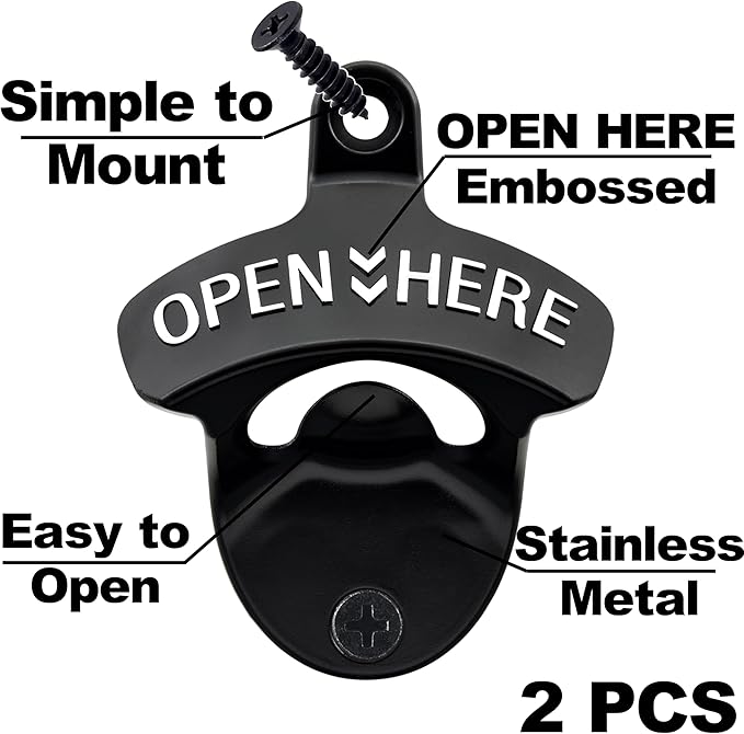Wall Mounted Bottle Opener Stainless, Black White Screw in Wall Beer Cap Opener Gifts (2 PCS) - Image 2