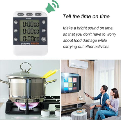 Photect 2 Pcs Digital Kitchen Timer 3 Channels Multi Timer Loud Adjustable Alarm Magnetic Count up Down Memory Preset Battery Included for Cooking Baking BBQ Study Classroom - Image 4