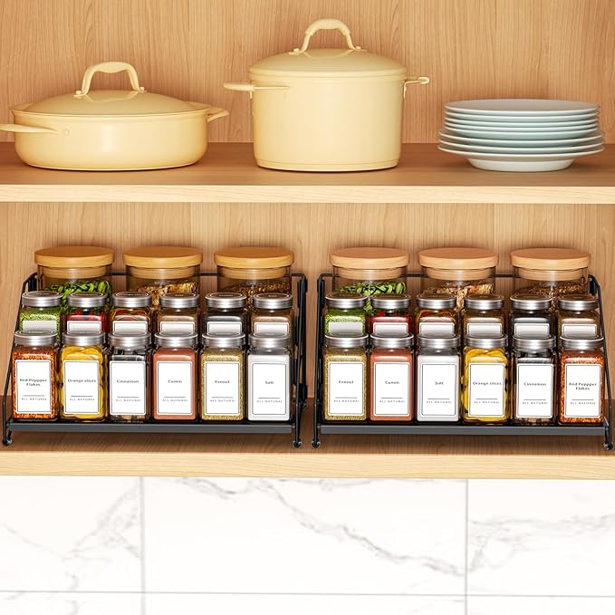 BOIVSHI 4 Tier Spice Rack Organzier, Spice Rack for Cabinet, Adjustable Depth Seasoning Shelf for Countertop, Pantry, Seasoning Organizer, Metal, Black (2 Pack) - Image 7