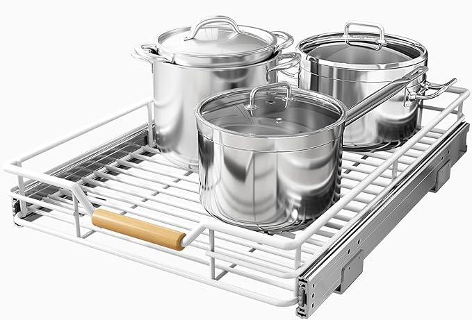 Pull out Cabinet Organizer, 18"W X 21"D, Heavy Duty Smooth Sliding Under Cabinet Shelves for Pots and Pans, Full-Extension Roll out Drawers, Slide out Organization for Home Kitchen Pantry, White by Kitstorack