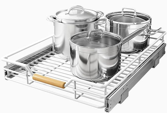 Pull out Cabinet Organizer, 12"W X 21"D, Heavy Duty Smooth Sliding Under Cabinet Shelves for Pots and Pans, Full-Extension Roll out Drawers, Slide out Organization for Home Kitchen Pantry, White by Kitstorack