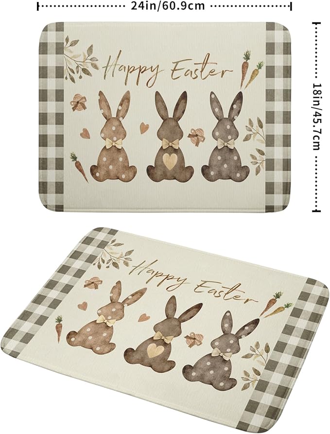 Giwawa Happy Easter Dish Drying Mat for Countertop, 18"x24" Cute Bunny Rabbits Eggs Carrot Dish Drainer Mats, Bufflao Plaids Fast Dry Microfiber Large Dish Drying Pad Kitchen Accessories Decor