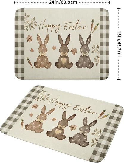 Giwawa Happy Easter Dish Drying Mat for Countertop, 18"x24" Cute Bunny Rabbits Eggs Carrot Dish Drainer Mats, Bufflao Plaids Fast Dry Microfiber Large Dish Drying Pad Kitchen Accessories Decor