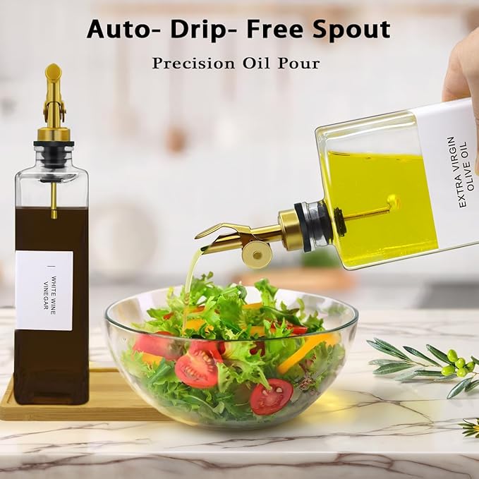 Olive Oil Dispenser Bottle for Kitchen with Bamboo Tray- Glass Oil & Vinegar Dispenser Set 16.9oz, Olive Oil Cruet, Elegant Kitchen Gift for Home Cooks(Clear, Set of 2) - Image 4