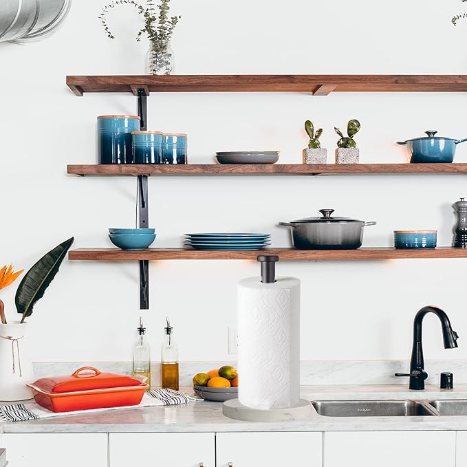 Paper Towel Holder Countertop, Standing Paper Towel Roll Holder for Kitchen Bathroom, with Weighted Marble Base for One-Handed Operation (Black), Black Paper Towel Holder, Marble - Image 6