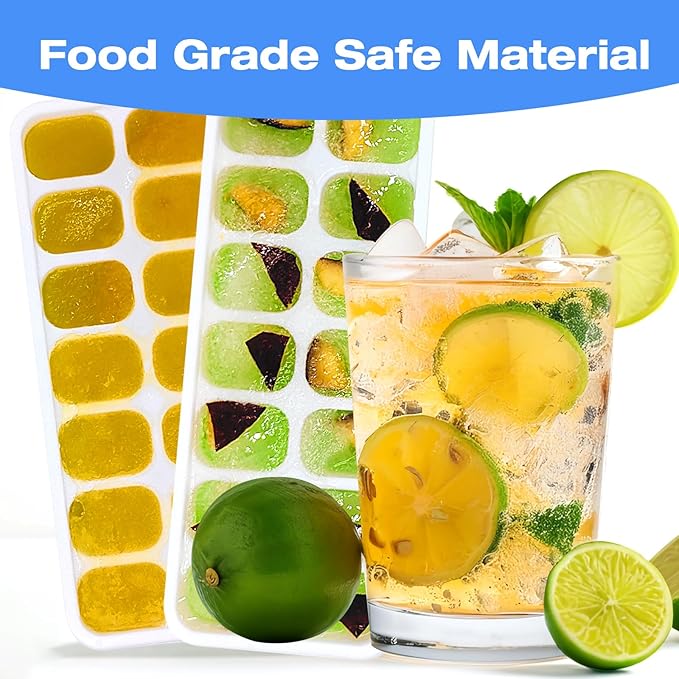 RAIN SPIRIT Ice Cube Trays,2 Pack Durable Stackable Ice Trays for Freezer with Spill-Resistant with Removable Lid, Easy-Release 28 pcs Silicone Ice Maker for Cocktail, juice, Beer,BPA-Free - Image 2