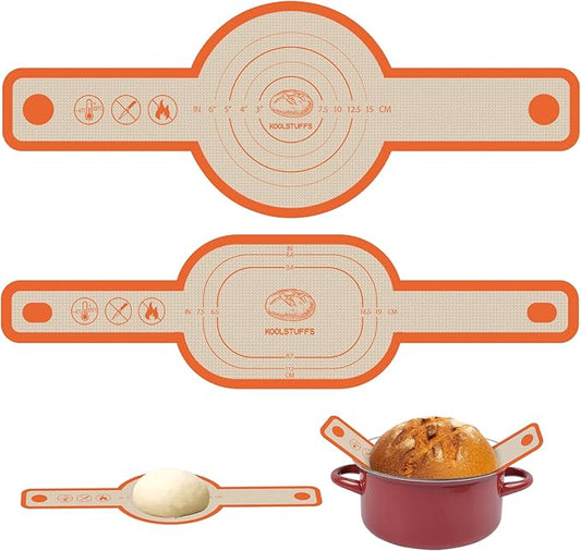 Silicone Bread Sling for Dutch Oven, 2 PCS Non-Stick & Easy Clean Reusable Silicone Baking Mat with Long Handles, Easy to Transfer Sourdough Bread Oval and Round by Koolstuffs