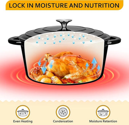 Velaze 7.5 QT Dutch Oven Pot with Lid, Enameled Cast Iron Dutch Oven with Dual Handles for Sourdough Bread Baking, Cooking, Non-stick Enamel Coated Cookware (Black) - Image 3