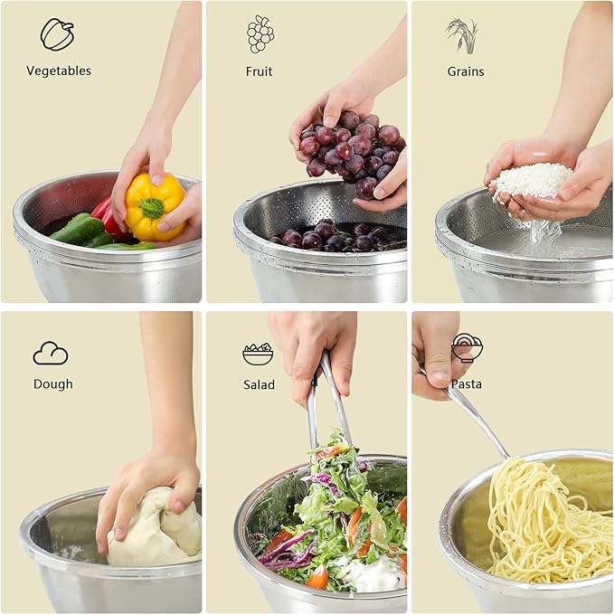 304 Stainless Steel Microporous Colander, 3.5QT Large Capacity with Mixing Bowl For washing vegetables fruit and rice and for draining cooked pasta(2PC) - Image 4