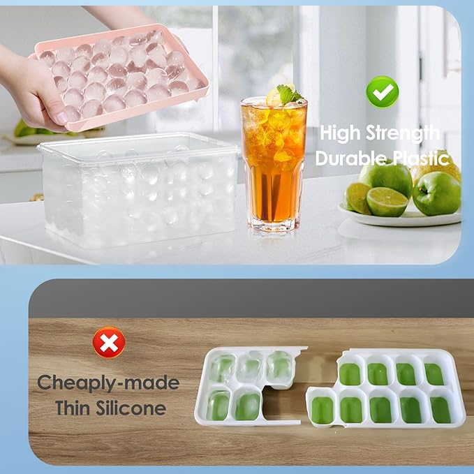 WIBIMEN Ice Cube Tray with Lid and Bin - Round Ice Trays for Freezer with Lid - Ice Cube Trays for Freezer with Ice Container (1"-2PACK Pink) - Image 7