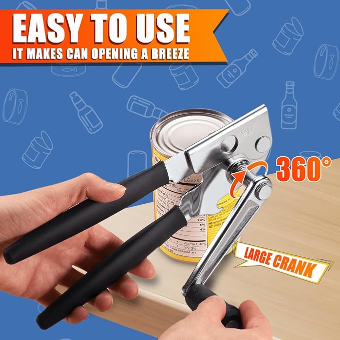 Can Opener Manual, ICEKATI Commercial Heavy Duty Can Opener for Large Cans, Folding Hand Crank with Comfortable Long Handles, Sharp Blade Smooth Edge - Image 3