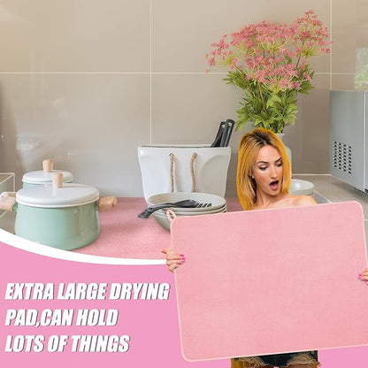 Hushee 2 Pack Extra Large Dish Drying Mat Microfiber Absorbent Dish Drying Pad Large Size Dishes Drainer Mats for Countertop, Sink, Refrigerator or Dryer (30 x 24 Inch,Pink) - Image 5