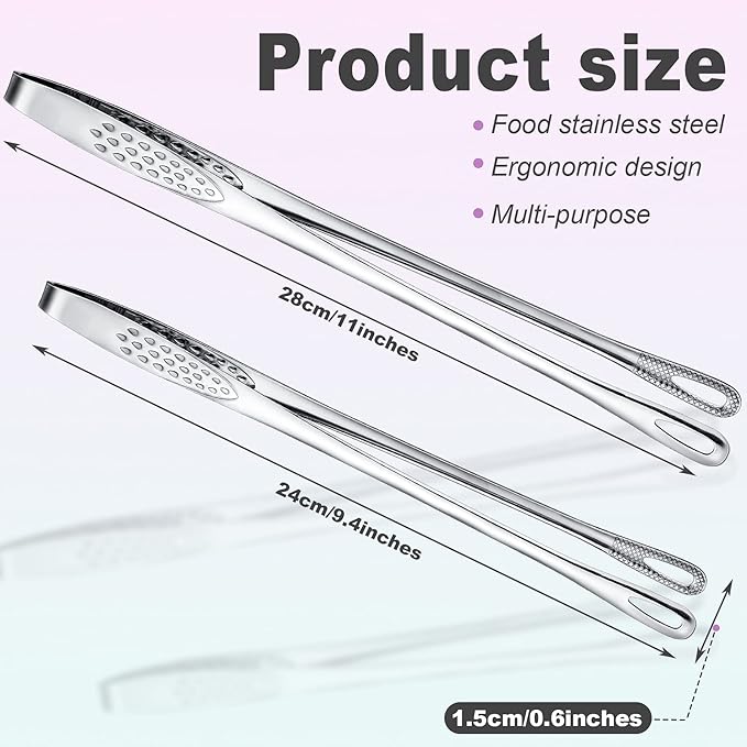 Geiserailie 3 Pcs 11 Inches Korean BBQ Tongs Stainless Steel Kitchen Tweezers Grill for Cooking Hot Pot Food Yakiniku Clamp Tool for Salad, Fish, Steak, Barbecue, Buffet, Meat - Image 2