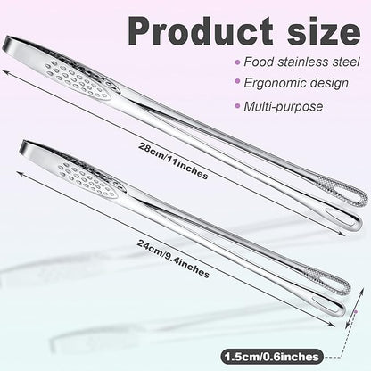 Geiserailie 3 Pcs 11 Inches Korean BBQ Tongs Stainless Steel Kitchen Tweezers Grill for Cooking Hot Pot Food Yakiniku Clamp Tool for Salad, Fish, Steak, Barbecue, Buffet, Meat - Image 2