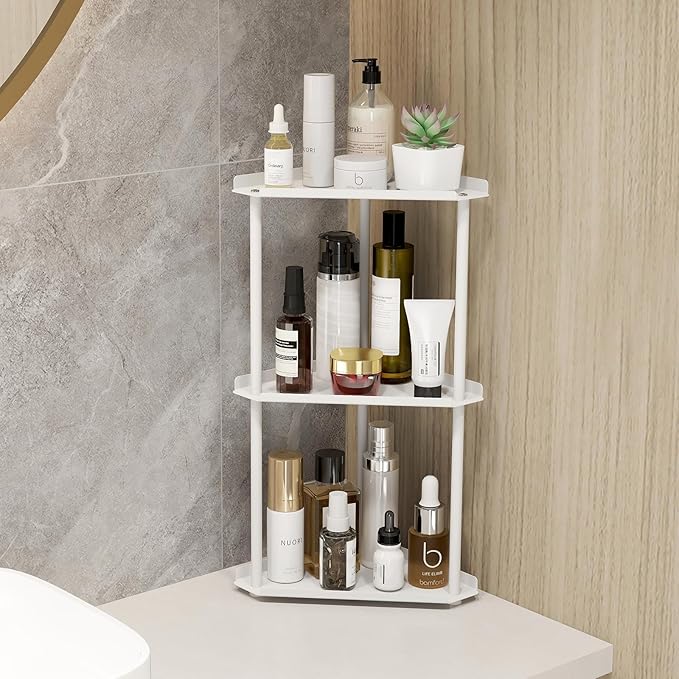 Jesginboo 3 Tier Bathroom Counter Organizer, Vanity Organizer Corner Shelf, Skincare, Makeup Countertop Organizers, Kitchen, Bathroom Counter Storage, White - Image 2