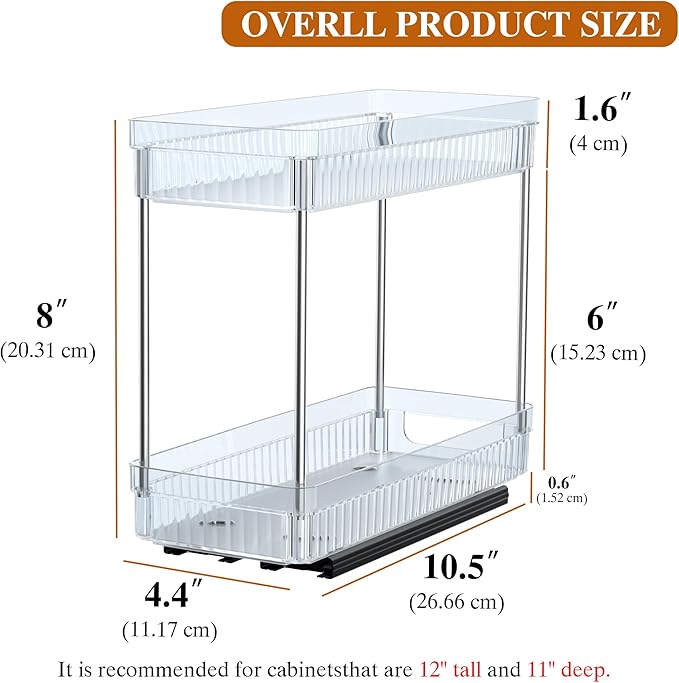 DABIGE 3 Pack Pull Out Spice Rack Organizer for Cabinet, 2 Tier Slide Out Spice Racks Organizer, Spice Cabinet Organizers, Cabinet Size Need:12'' High x 11'' Deep x 5'' Wide, Clear Acrylic - Image 4